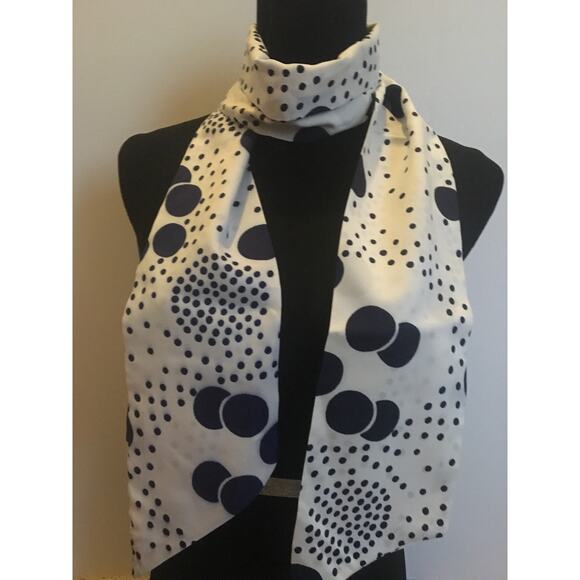 Long White and Blue Polka Dot Twirly Vintage Scarf - Picture 4 of 5